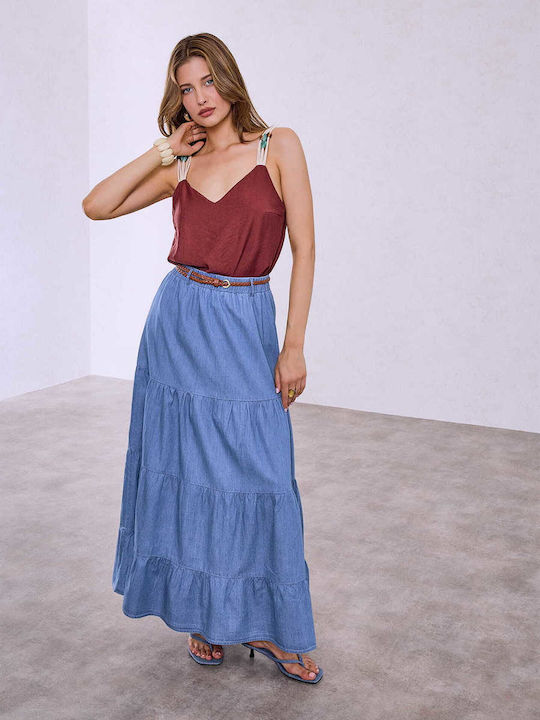 Celestino Γυναικεία Φούστα Μάξι Denim Όψη Loose Fit Μπλε