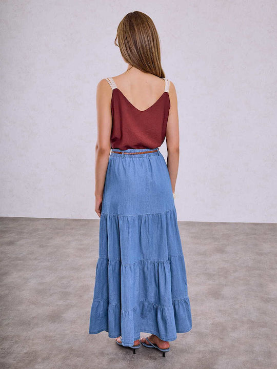 Celestino Γυναικεία Φούστα Μάξι Denim Όψη Loose Fit Μπλε