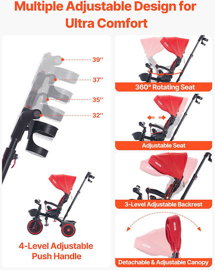 Vevor Toddler Convertible with Parental Handle 6 in 1 for Ages 1-5 Red