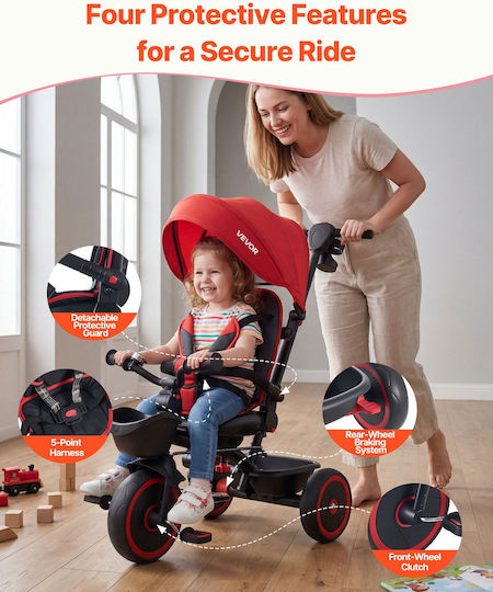 Vevor Toddler Convertible with Parental Handle 6 in 1 for Ages 1-5 Red