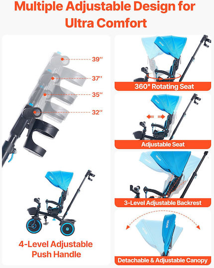 Vevor Toddler Convertible with Parental Handle 6 in 1 for 1-5 Years Blue