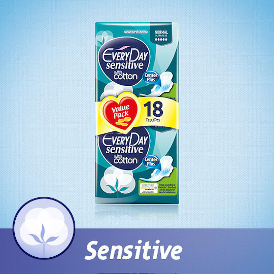 Every Day Sensitive Ultra Plus Normal Σερβιέτες με Φτερά για Κανονική Ροή 5 Σταγόνες 18τμχ