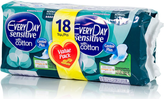 Every Day Sensitive Ultra Plus Normal Σερβιέτες με Φτερά για Κανονική Ροή 5 Σταγόνες 18τμχ