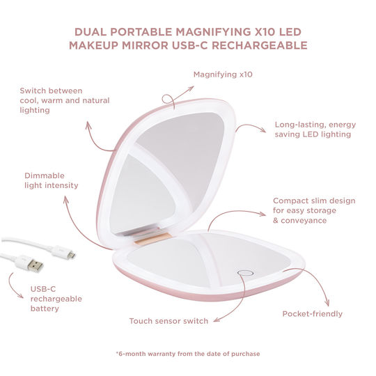 Mon Reve Makeup Mirror Hand with Light Zoom x10 Pink