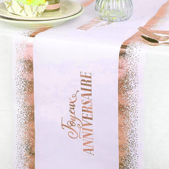 Geburtstag Tischläufer Anniversaire Joyeux Faser Weiß Rosa 10 M x 28 Cm