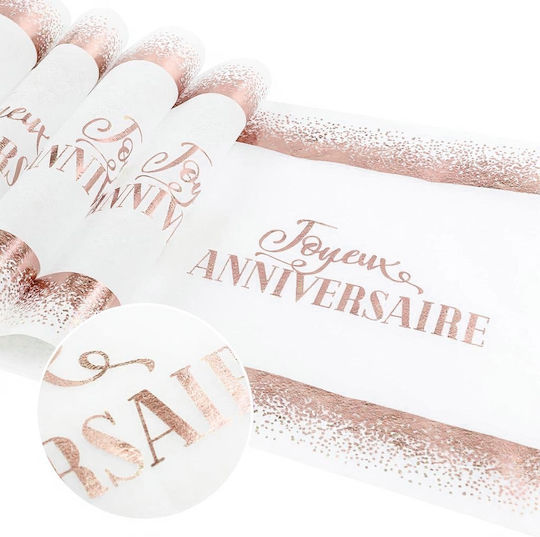Geburtstag Tischläufer Anniversaire Joyeux Faser Weiß Rosa 10 M x 28 Cm