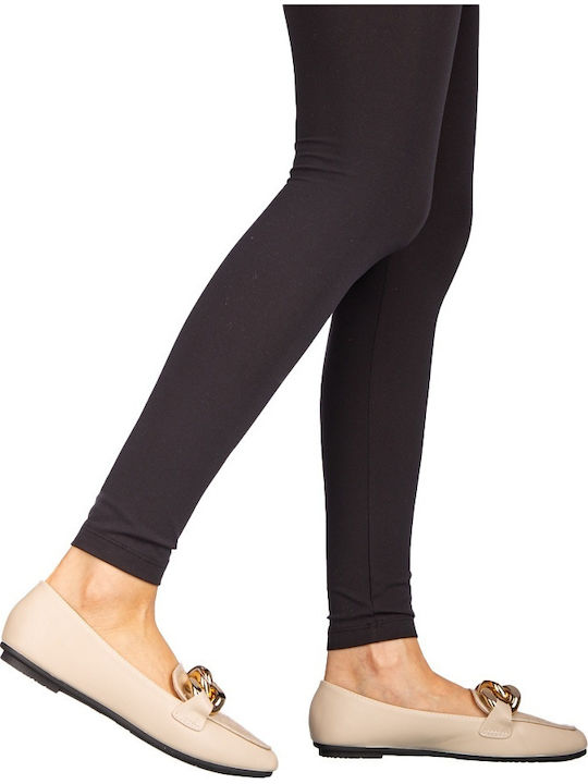 Leather Women's Loafers In Beige Colour
