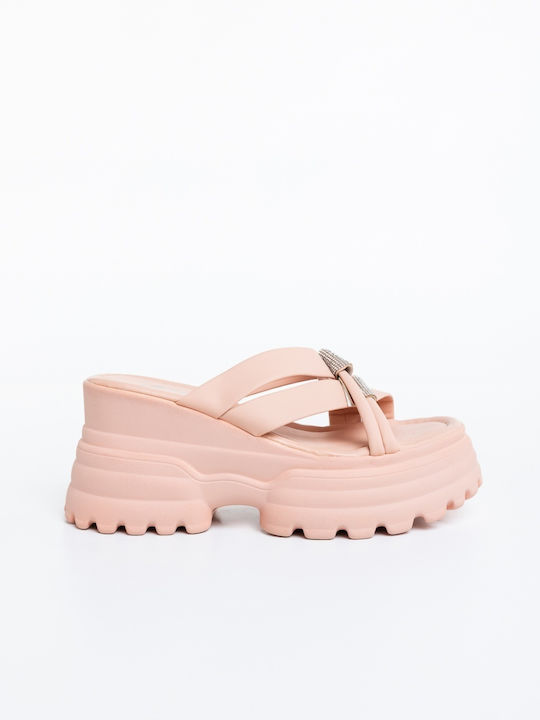Damenplattformen in Stil Pantoffeln Rosa