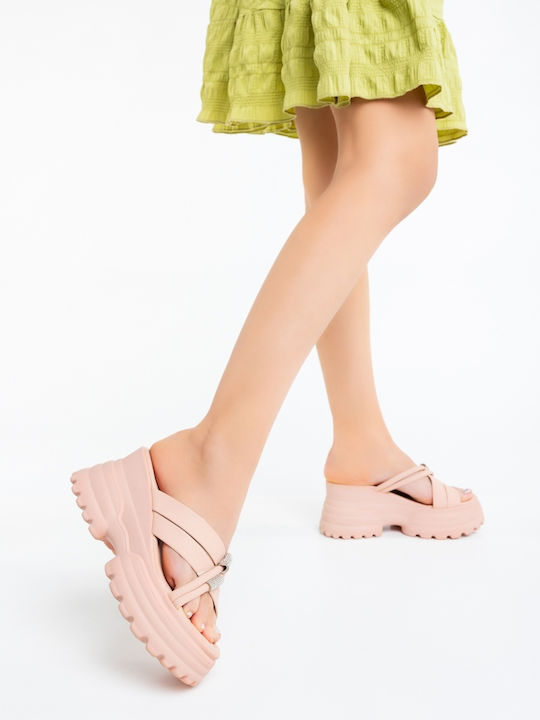 Damenplattformen in Stil Pantoffeln Rosa