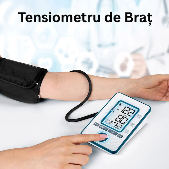 Tensiometru Digital de Braț Ecran Lcd Mare Măsurare Tensiune Arterială și Puls Detectare Puls Neregulat Manșetă Reglabilă Husă Albă