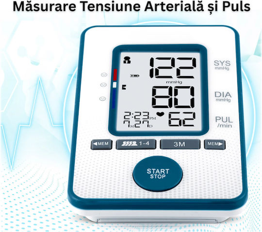 Tensiometru Digital de Braț Ecran Lcd Mare Măsurare Tensiune Arterială și Puls Detectare Puls Neregulat Manșetă Reglabilă Husă Albă