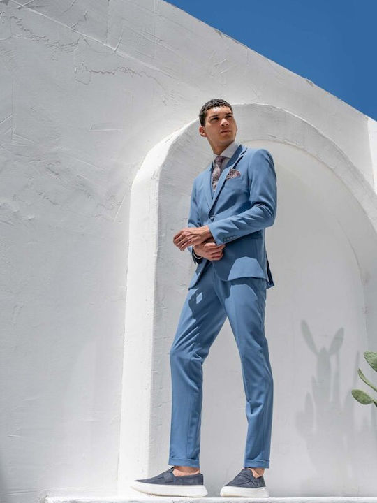 Summer Men's Suit with Vest Slim Fit Blue
