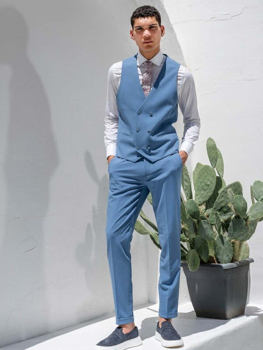 Summer Men's Suit with Vest Slim Fit Blue