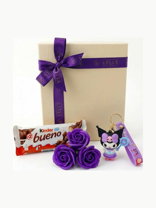 Joy Box Kuromi Kids Set Breloc Figurină 3 Trandafiri De Săpun Violet Kinder Bueno