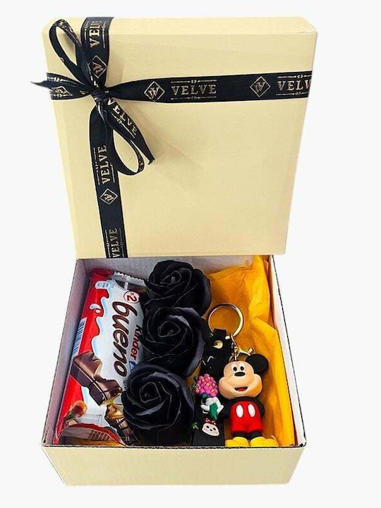 Set Joy Box Kids Breloc Mickey Mouse Disney Figurină 3 Brelocuri Trandafiri Negri Săpun Kinder Bueno