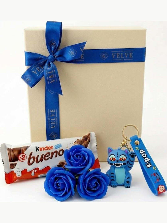 Joy Box Breloc Set Copii Monstru Albastru K-pop Figurină 3 Trandafiri Săpun Albastru Kinder Bueno