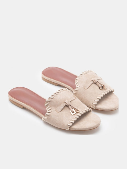 Damen Flache Sandalen Beige