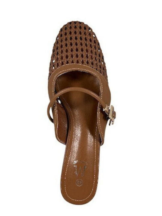 Mules With Heel In Tabac Brown Colour DMS313-23-TABAC