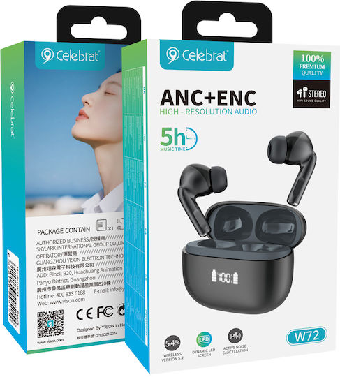 Celebrat W72 In-ear Bluetooth Handsfree Earphones with Charging Case Black