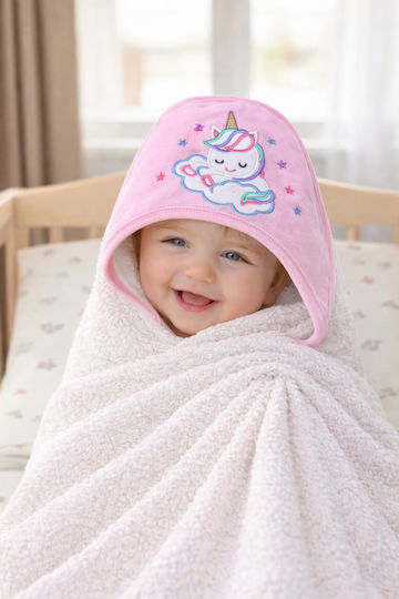 Stewehome Kids' Bath Towel Hooded Unicorn Embroidery 100% Cotton 100x100 Cm