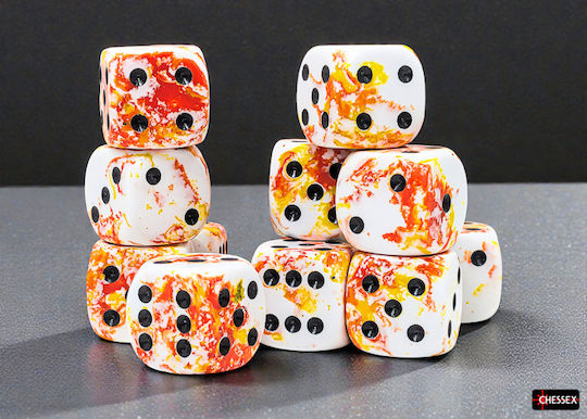 Chessex Brush Sunrise Black Set 12 D6 Dice 16mm