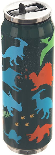 Orion Kids Water Bottle Thermos Dinosaur Stainless Steel with Straw Non Spill Gray 500ml