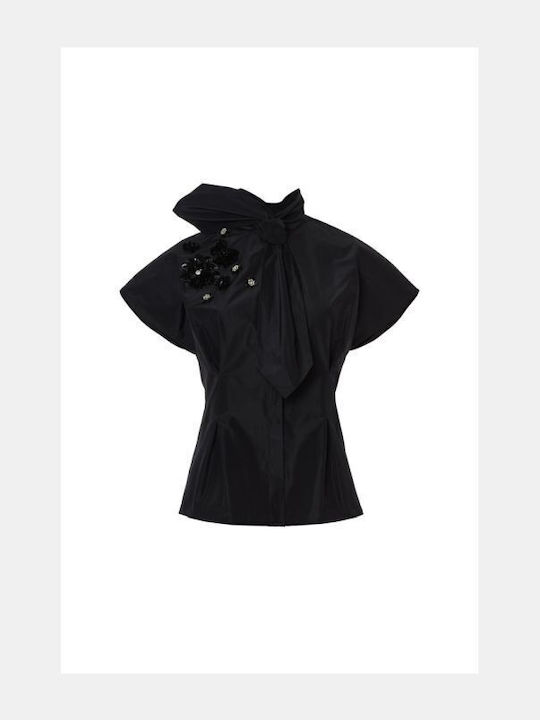 Κοντομάνικο Γυναικείο Πουκάμισο Black Floral