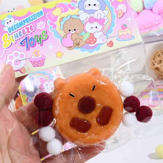 Set 12 Jucării Antistres Squishy Alista Home Rebound Lent Strânge Apasă Familie Rotund Biscuit Formă Capybara Design 7x6.5 Cm 55g Ambalaj Transparent Maro