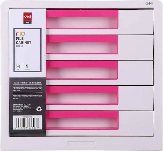 Deli Πλαστικό Συρταράκι Γραφείου 5 Θέσεων 26x34x27.5cm Ροζ