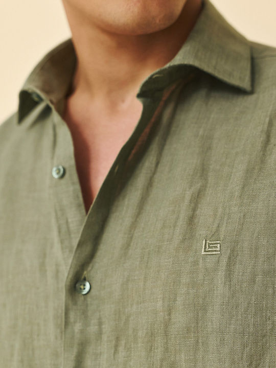 Long Sleeve Linen Shirt in Regular Fit Khaki