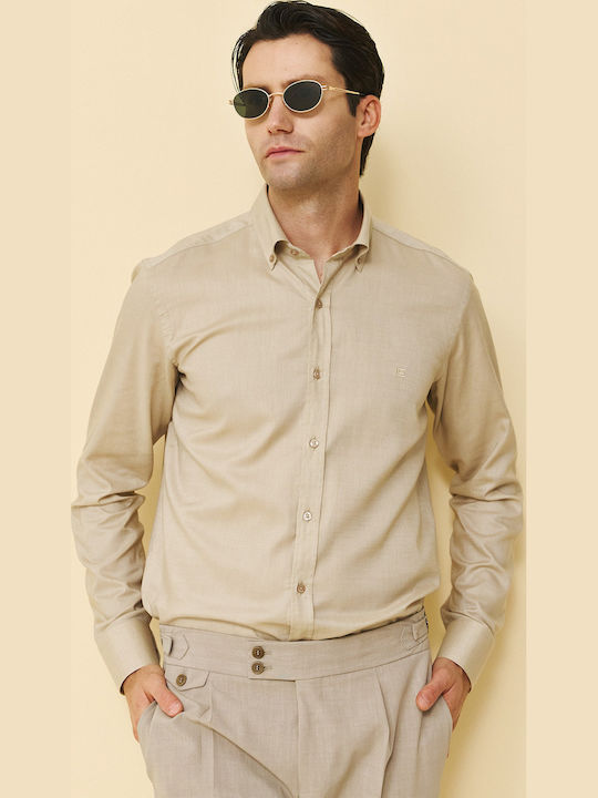 Langärmeliges Herrenhemd in Normale Passform Beige