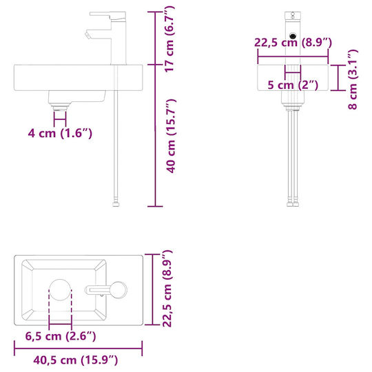 vidaXL Πάγκος με Νιπτήρα Μ40.5xΒ22.5xΥ62cm Μαύρο