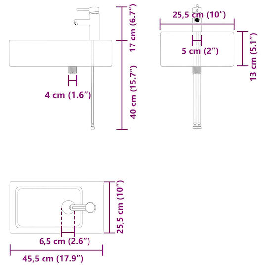vidaXL Плот Със Смесител 45.5x25.5x84см Сив