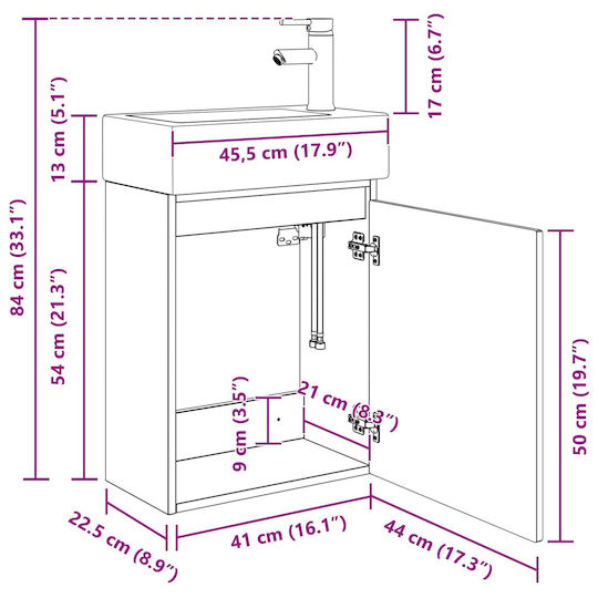 vidaXL Плот със Смесител 45.5x22.5x84 см Сив