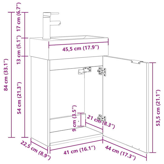 vidaXL Плот Със Смесител 45.5x22.5x84см Кафяв
