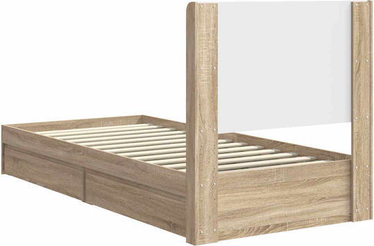 Single Wooden Bed Sonoma Oak with Slats for Mattress 75x190cm
