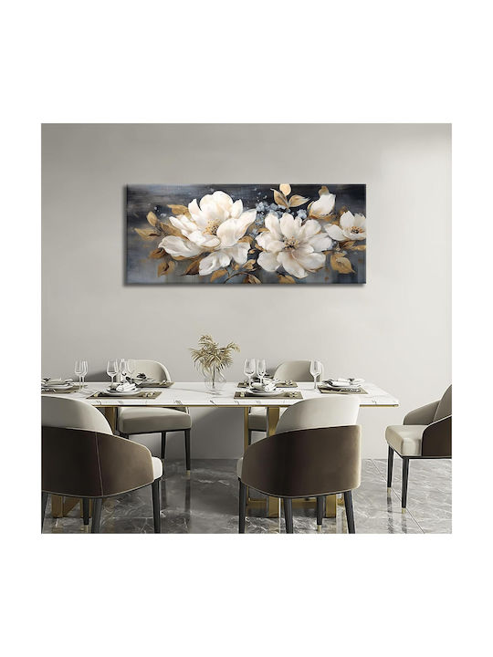 Canvas Wall Painting 50x120 Cm Wooden Frame Cream Peonies