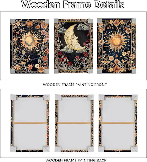 Segeltuch Gemälde Set 3 Stück 50x70cm Boho Gothic Sonne Mond Tarot