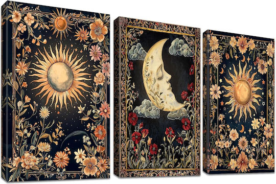Canvas Paintings Set 3 Pieces 50x70cm Boho Gothic Sun Moon Tarot
