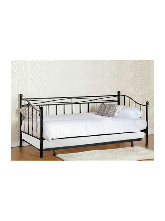 Marin Canapea Pat Single Metalic Negru Potrivit Pentru Saltea 90x190cm E8043,1