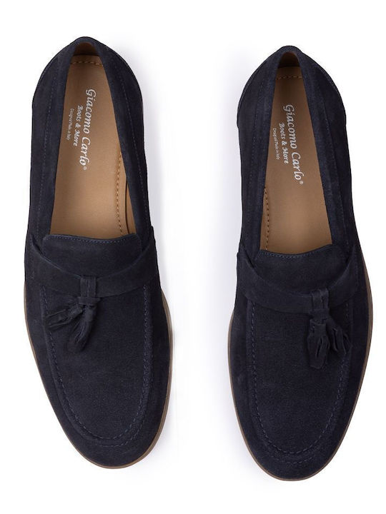 Suede Men's Loafers in Blue Color