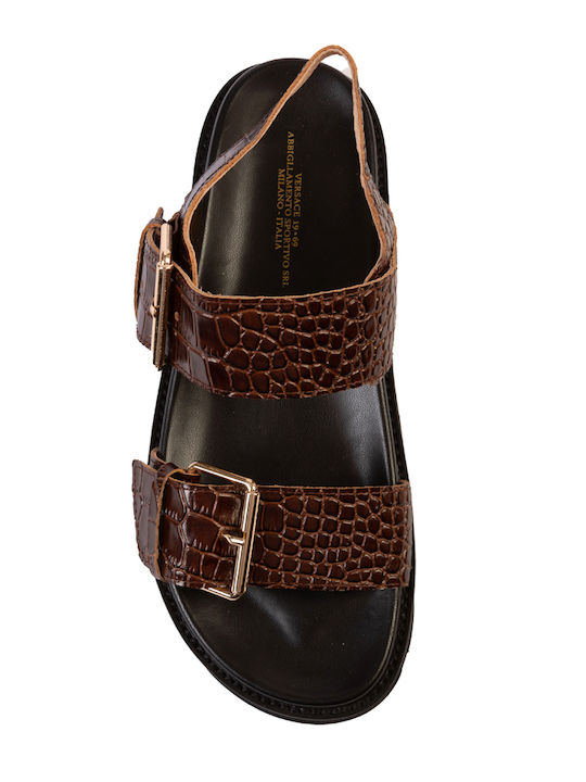 Leather Women's Flat Sandals Flatforms Brown