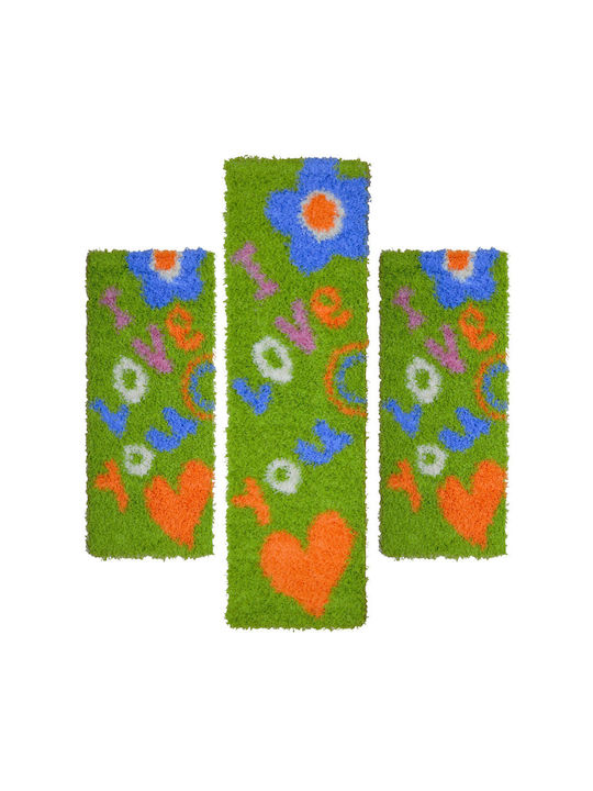 Sprintzio Shaggy Bedroom Rugs Set Green 1137 3pcs
