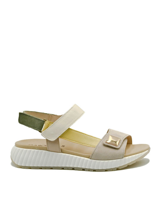 Leder Damen Flache Sandalen Beige