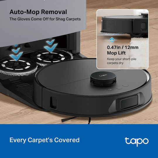 TP-LINK Tapo RV50 Pro Omni Robot Vacuum Cleaner with Laser Mapping & 15000Pa Suction Power Black