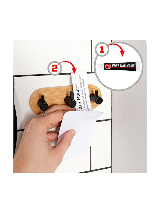 Orion Wall Hanger Wooden 3 Hooks Brown 13.5x3.2x4.5cm