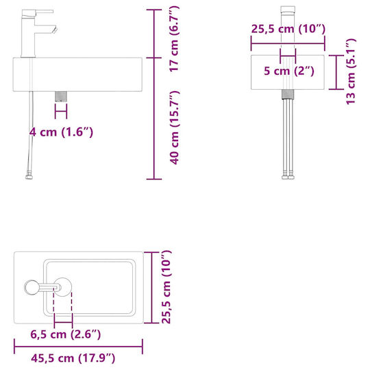 vidaXL Πάγκος με Νιπτήρα Μ45.5xΒ22.5xΥ84cm Καφέ