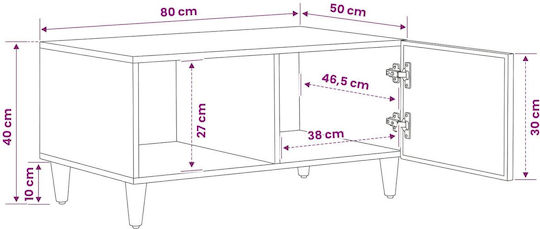 Măsuță Centrală Rectangulară din Lemn Masiv Maro M80xL50xÎ40cm