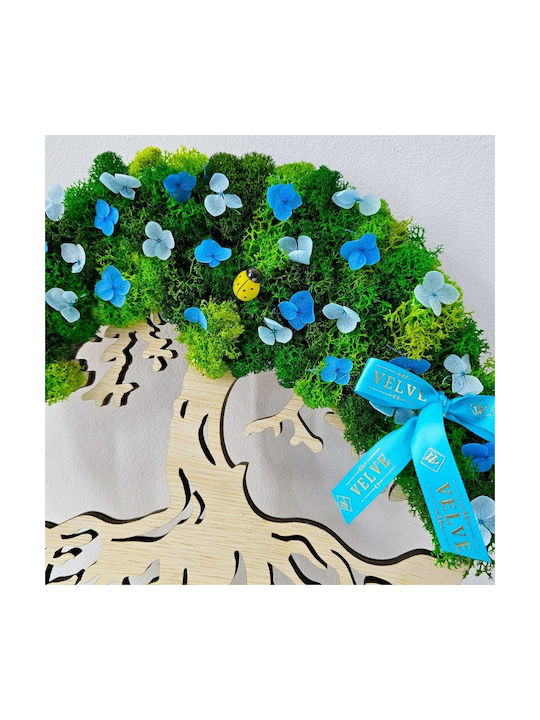 Decorative Painting Tree Life Stabilized Natural Lichens Cryogenated Hydrangeas 30x30 Cm