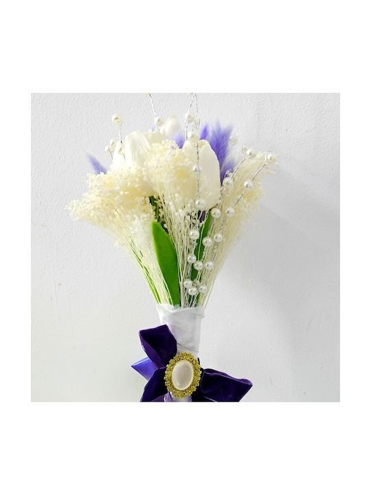 Elegant Bridal Bouquet Lavender Touch White Artificial Tulips Lilac Lagurus Pearls